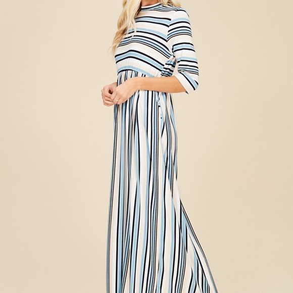 Annabelle Maxi Dress Striped White Blue Black Empire Waist Size S NWT - Picture 4 of 9